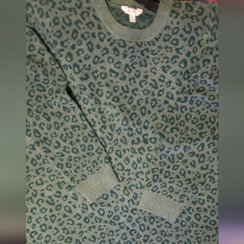 Terra & Sky Olive Green Leopard Print Sweaterwomens  Size 4x